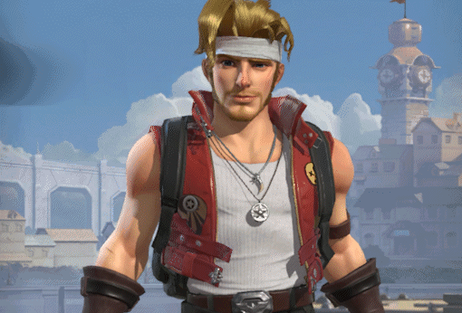 A video game character with a white band around his head

Description automatically generated