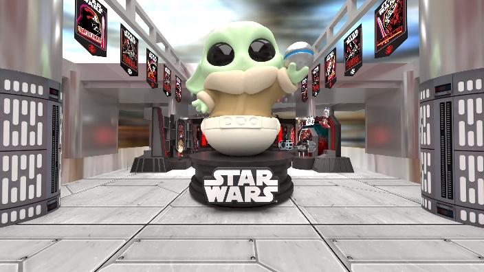 A toy figurine in a room
Description automatically generated