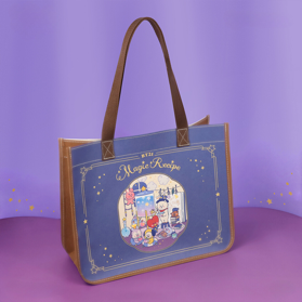 A blue bag with cartoon characters on it
Description automatically generated